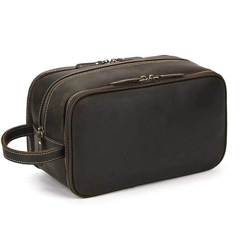 Thick Leather Clutch Bag for Men Genuine Leather Toiletry Kit Bag - VacationGrabs