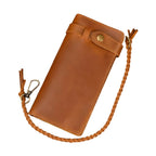 Fashionable Leather Long Wallet with Braided Strap and Coin Inner Zipper - VacationGrabs