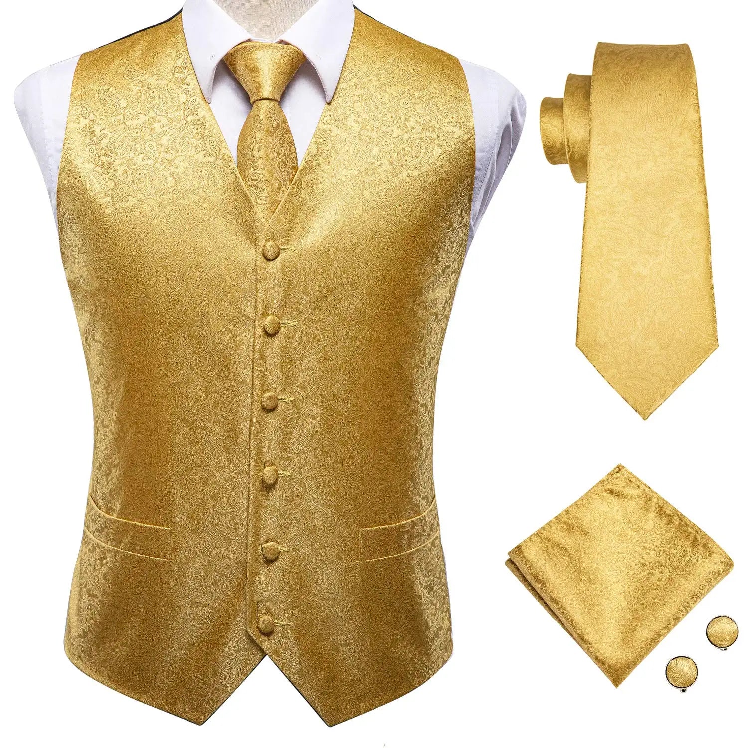 Men's gold vest set with necktie how to tie instructions included
