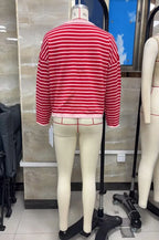 VacationGrabs Casual Color Block Striped Knit Sweater Open Front Cardigan Round Neck Loose Oversized Long Sleeve Cropped Knitwear