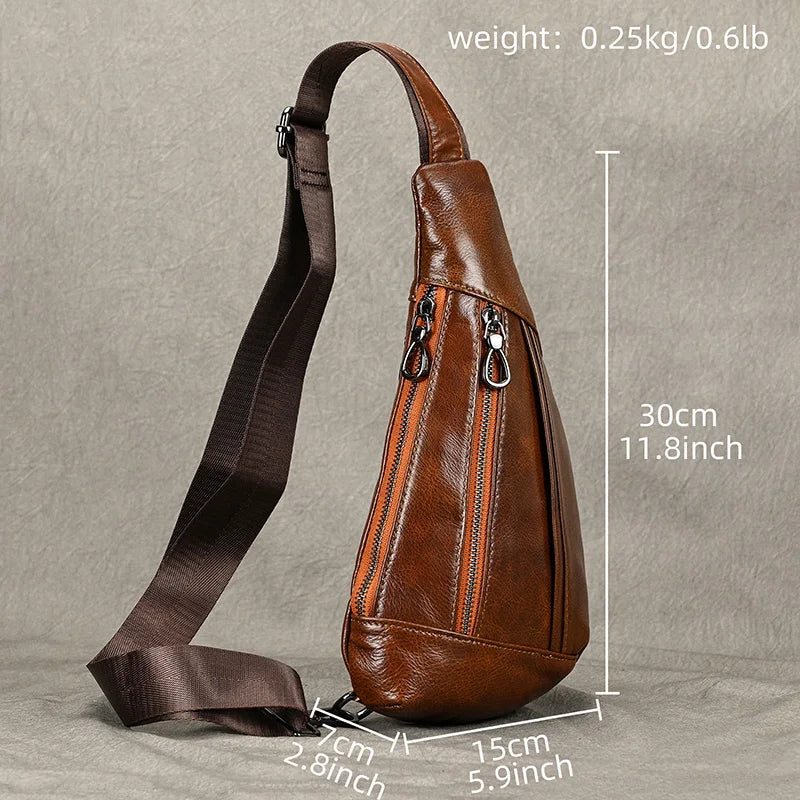 Chest Pack Casual Chest Bag Men Leather Chest Packs Mini Sling Bag Of Male Genuine Leather Crossbody Bag Single Shoulder Men Bag