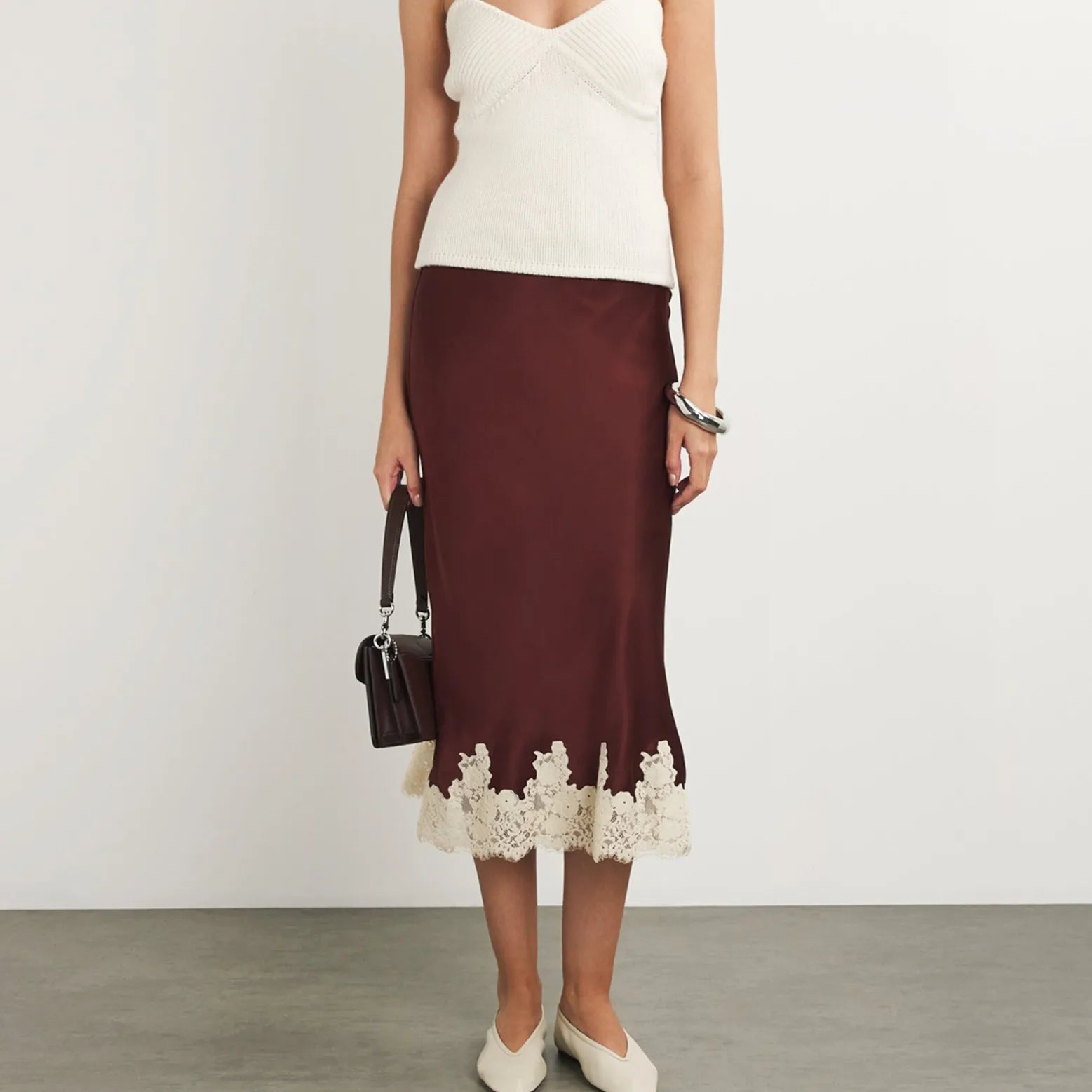 VacationGrabs Women Satin Floral Lace Trim Maxi Skirts Flowy Swing Silky A Line Skirt Y2k Going Out Half Slip Long Skirts