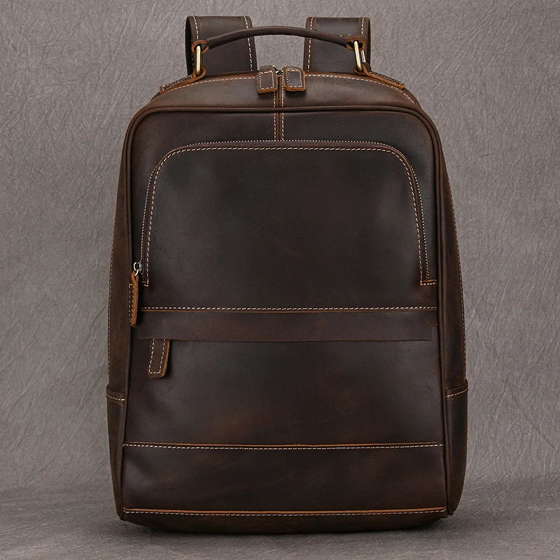 Large Capacity Leather Backpack Men 15.6" Laptop Travel Bag