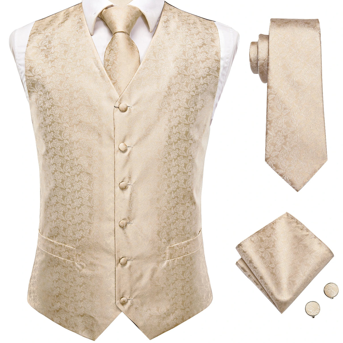 Beige necktie and vest set for formal events, how to tie