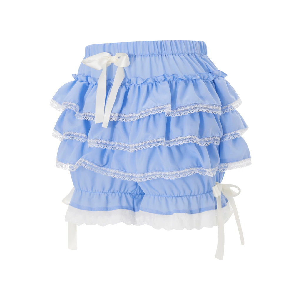VacationGrabs Fairycore Heart Eyelet Lace Ruffle Shorts Women Multi Tier Frill Bow Decor Elastic Waist Harajuku Girls Daily Bloomers