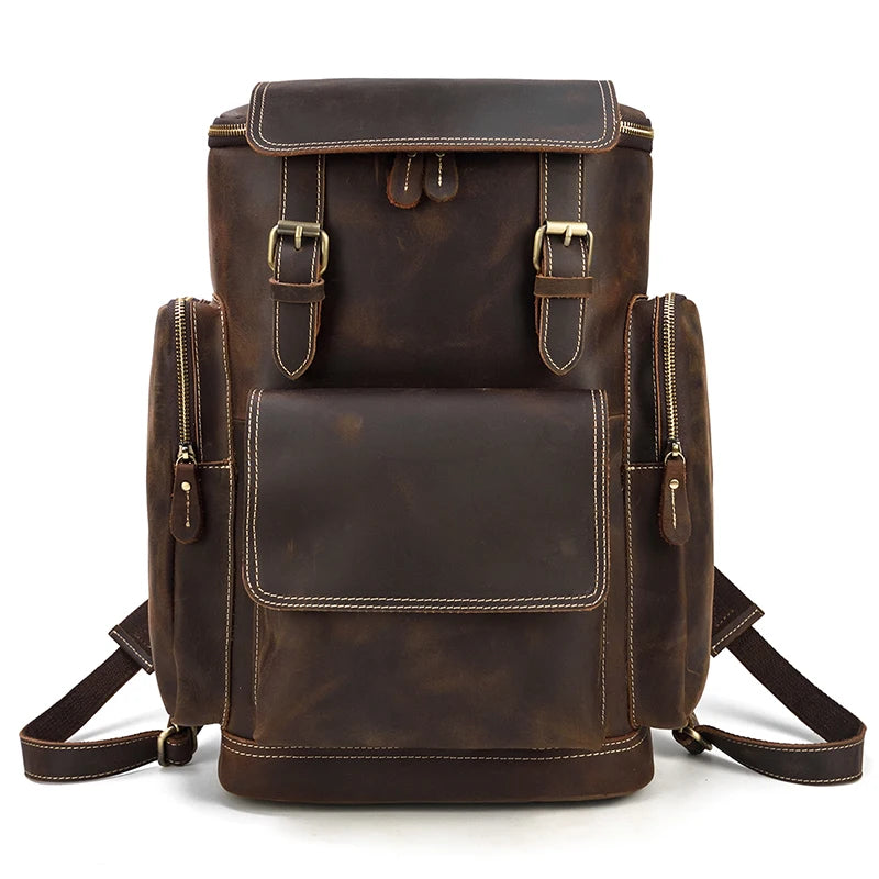 Retro Leather Backpack 15.6" Leather Laptop Daypack for Men