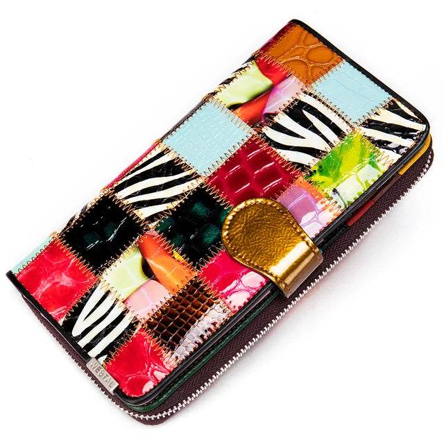 Designer Women’s Plaid Mobile Phone Leather Wallet Long Clutch Purse - VacationGrabs