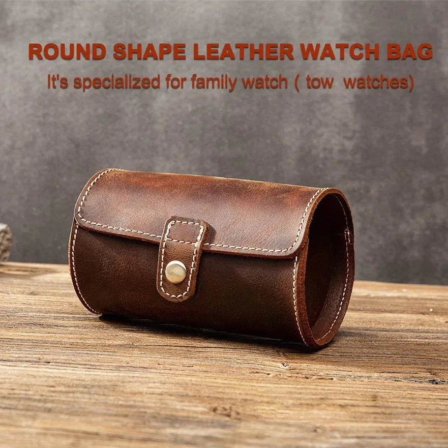 Leather Watch Case with Three Round Buckles for Convenient Travel Storage - VacationGrabs