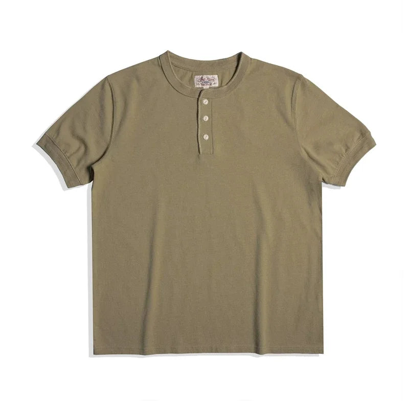 Red Tornado Short Sleeve Henley T-Shirt Heavyweight Cotton Every Day Tee Amekaji