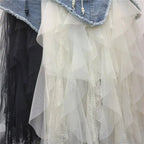 Women's Skirts Mesh A-line High Waist Long Irregular Denim Skirt