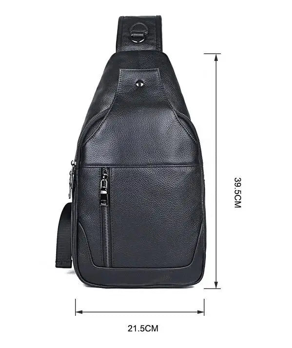 Big Size Chest Bag Men Real Cowskin Black Chest Packs Leather Sling Bags Single Shoulder Crossbody for male man sport bag
