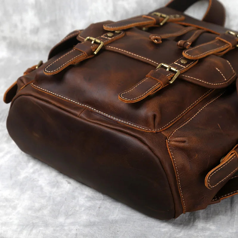 Retro Leather Men's Backpack Top Layer Cowhide Travel Backpack Large Capacity School Bag Crazy Horse Leather Laptop Bag NZPJ