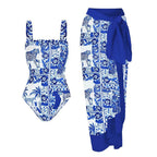 Retro One Piece Swimsuit Skirt Swimwear - VacationGrabs