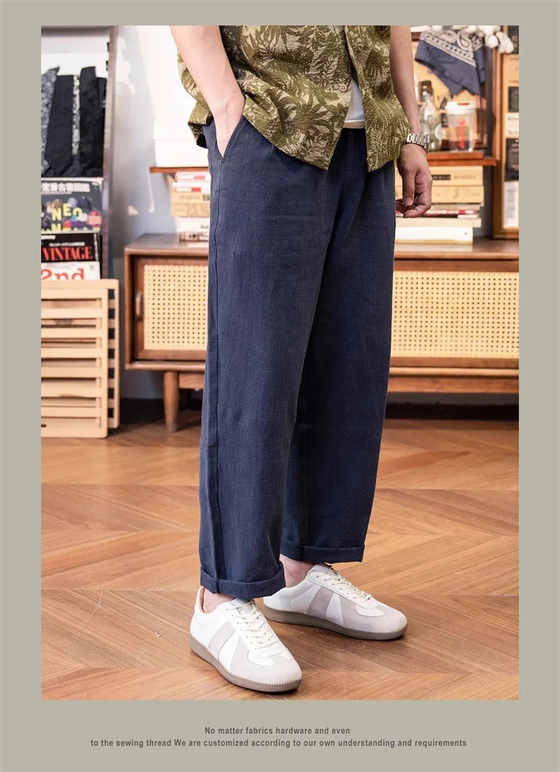 Red Tornado Old Money Aesthetic Linen Pants Men's Casual Pleated Trousers Loose Fit