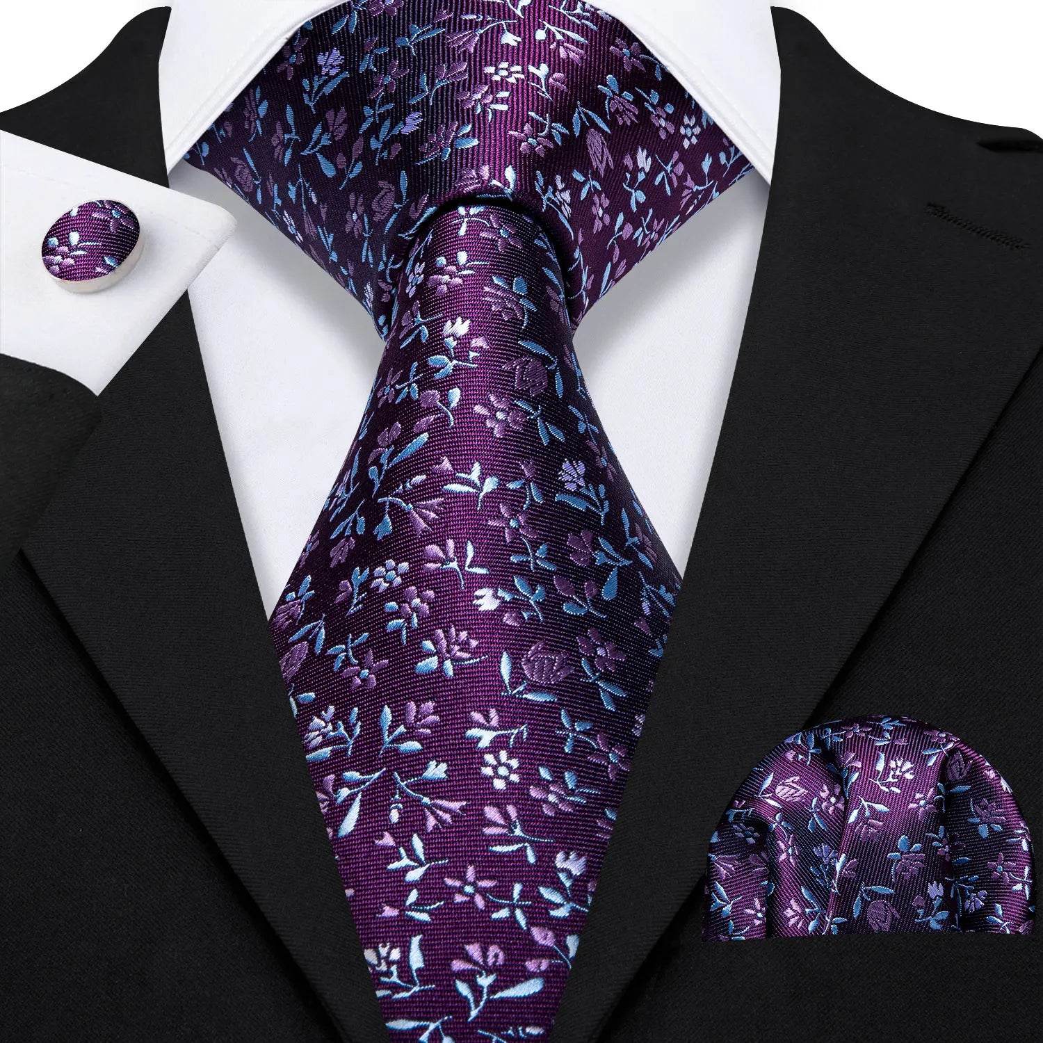 Floral Jacquard Silk Tie Set for Men - VacationGrabs