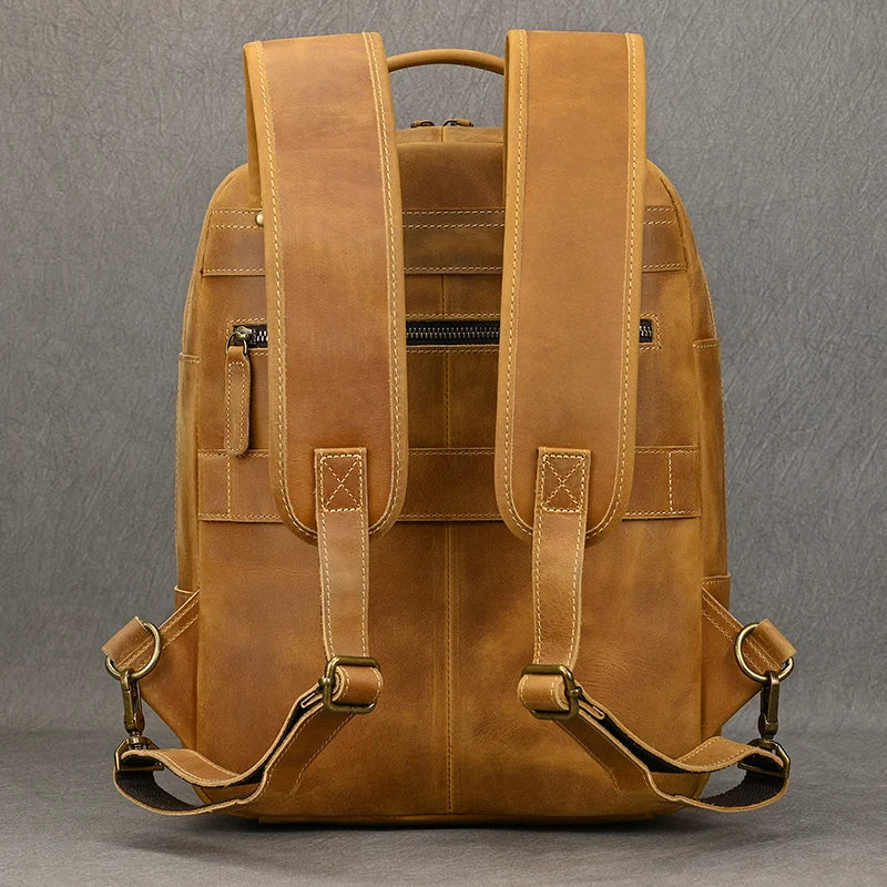 Luxury Real Cowskin Leather Travel Backpack for Men 17"