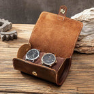 Leather Watch Case with Three Round Buckles for Convenient Travel Storage - VacationGrabs
