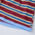 VacationGrabs Striped Two Piece Outfit Women Contrast Trim Oversized Short Sleeve Tee And Elastic Waist Shorts Casual Loungewear Set