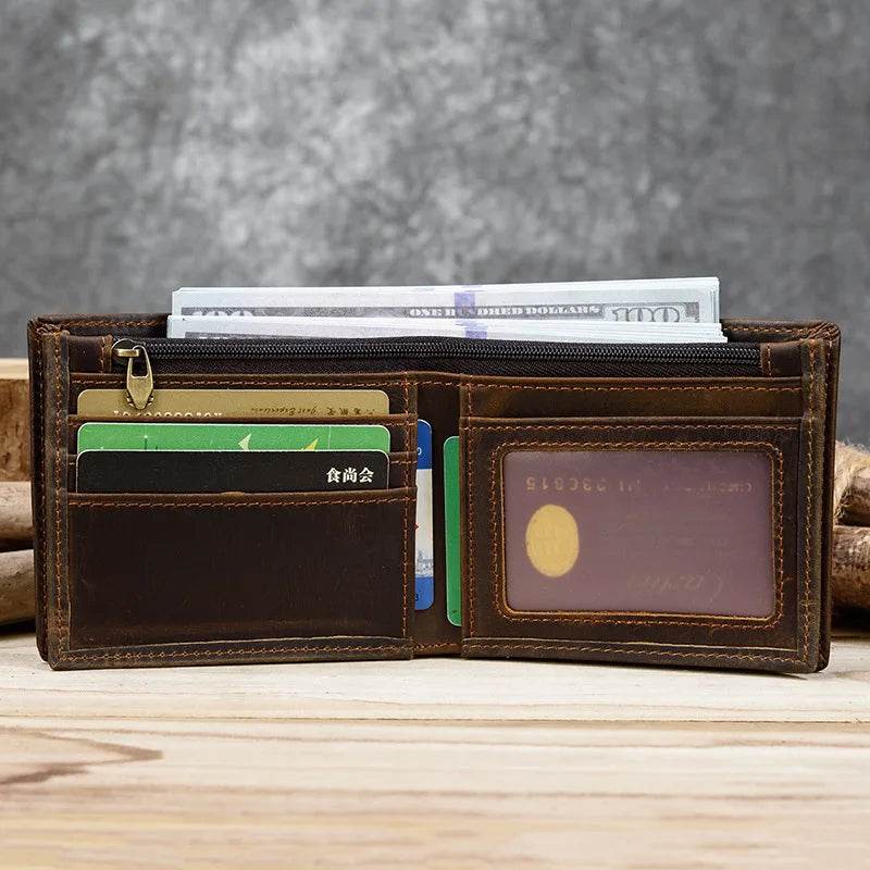 Vintage Men’s Leather Short Wallet Slim Bifold Coin Purse - VacationGrabs