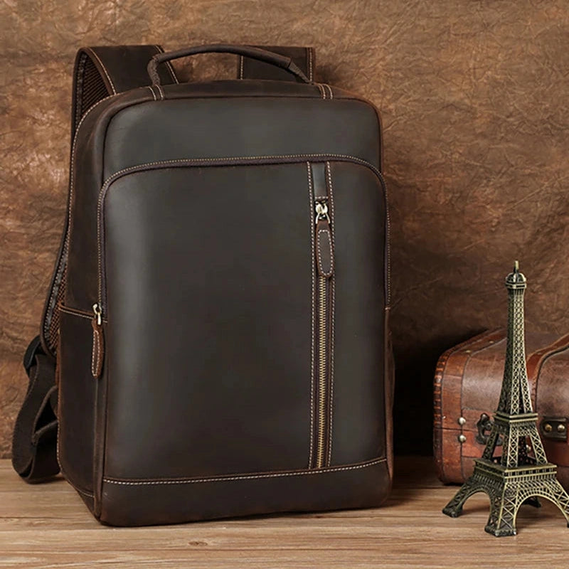 Men's Crazy Horse Leather Backpack 15.6" Laptop Daypack