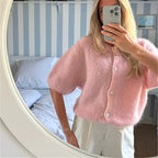 VacationGrabs Y2k Cardigan Sweaters for Women Short Sleeve Button Down Knit Cardigans Casual Sweater Pullover Autumn Winter Tops