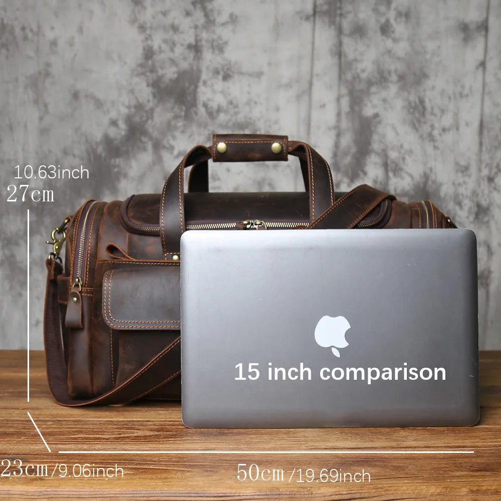 Men's Vintage Genuine Leather Travel Duffel Bag – Large Capacity Weekender
