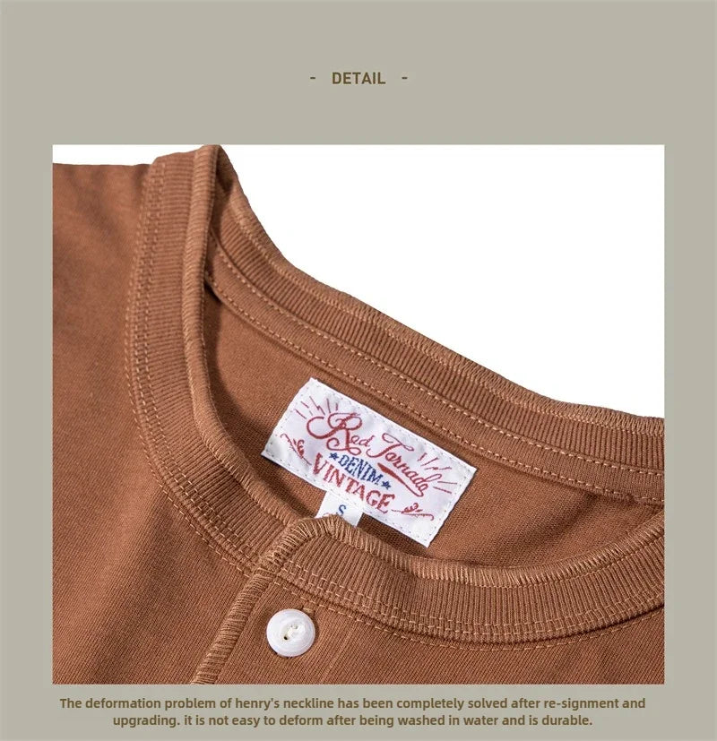 Red Tornado Short Sleeve Henley T-Shirt Heavyweight Cotton Every Day Tee Amekaji