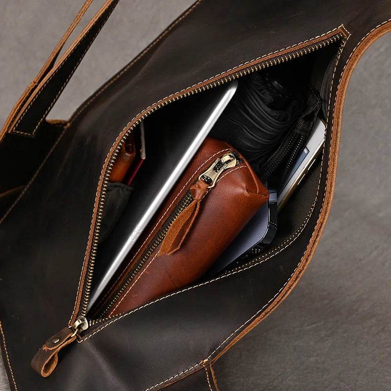 Anti-Theft Crazy Horse Leather School Backpack Travel Bag Men - VacationGrabs