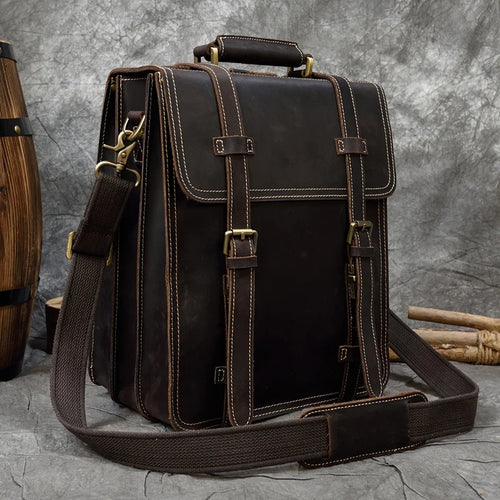Crazy Horse Leather Backpack for Men 15.6" Laptop Travel Bag
