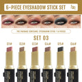 Two-Color Eye Shadow Stick Set, 6 Pcs, Waterproof Push-Up