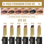 Two-Color Eye Shadow Stick Set, 6 Pcs, Waterproof Push-Up