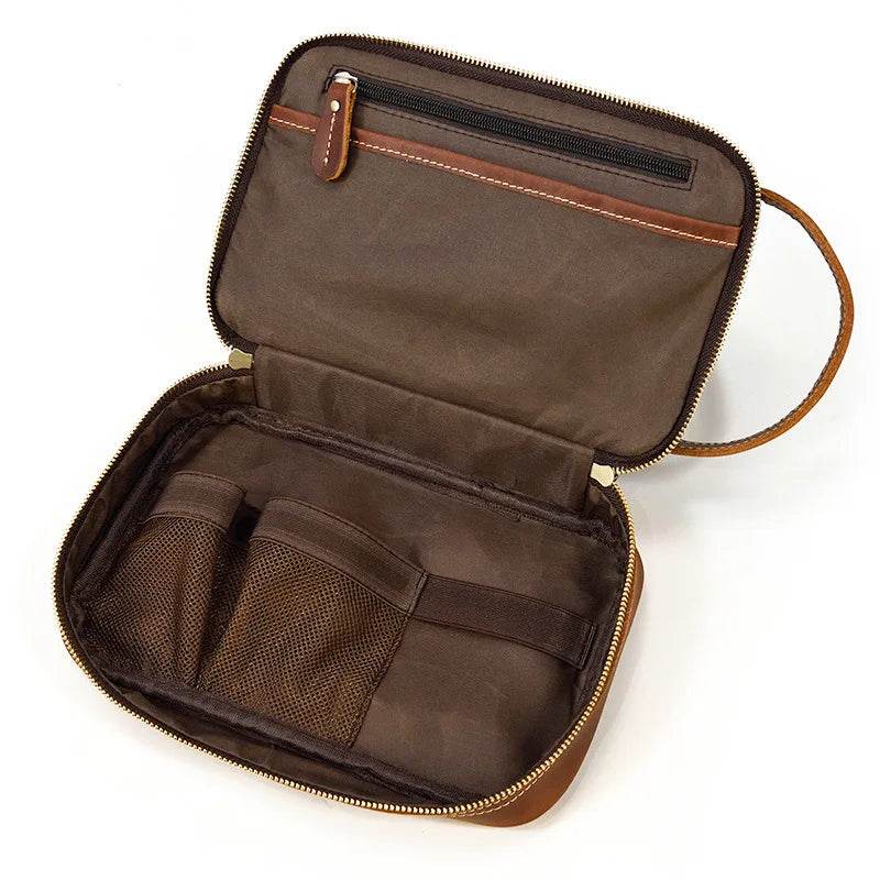 Crazy Horse Genuine Leather Small Travel Toiletry Bag - VacationGrabs