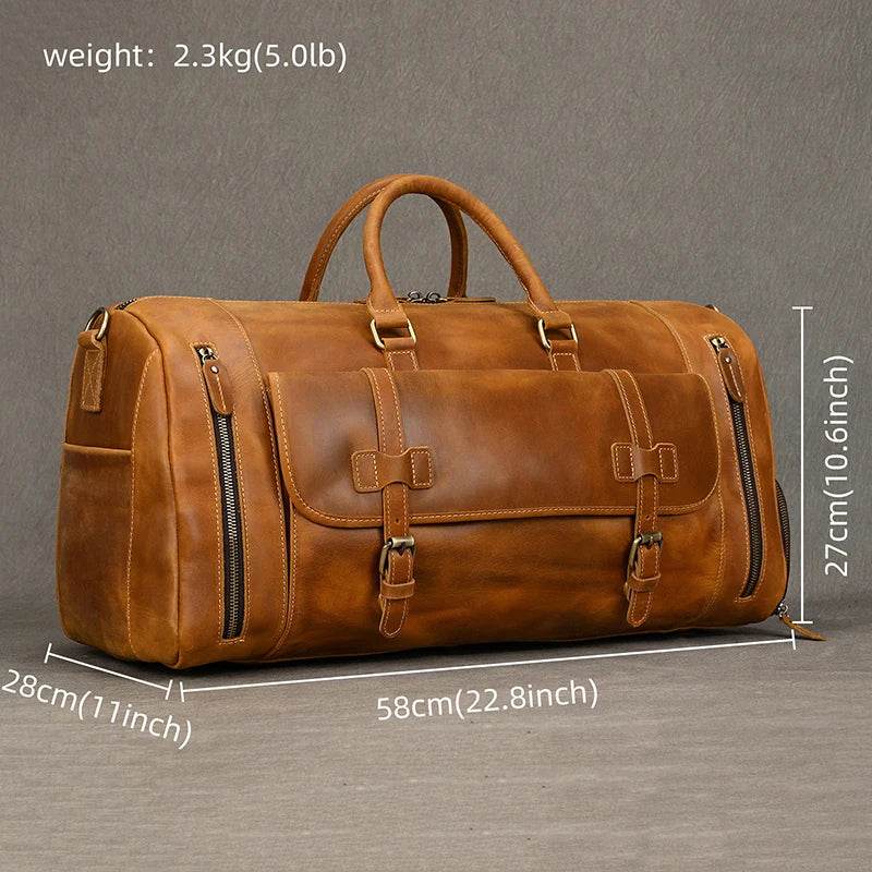 Crazy Horse Leather Duffle – Large Capacity Travel Weekender - VacationGrabs