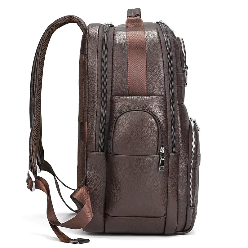 Double Layer Leather Backpacks For Men Large Capacity