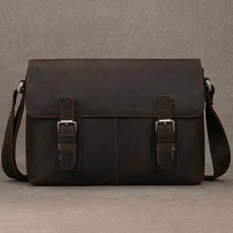Top Leather Crazy Horse Leather 9.7" Ipad Shoulder Bag For