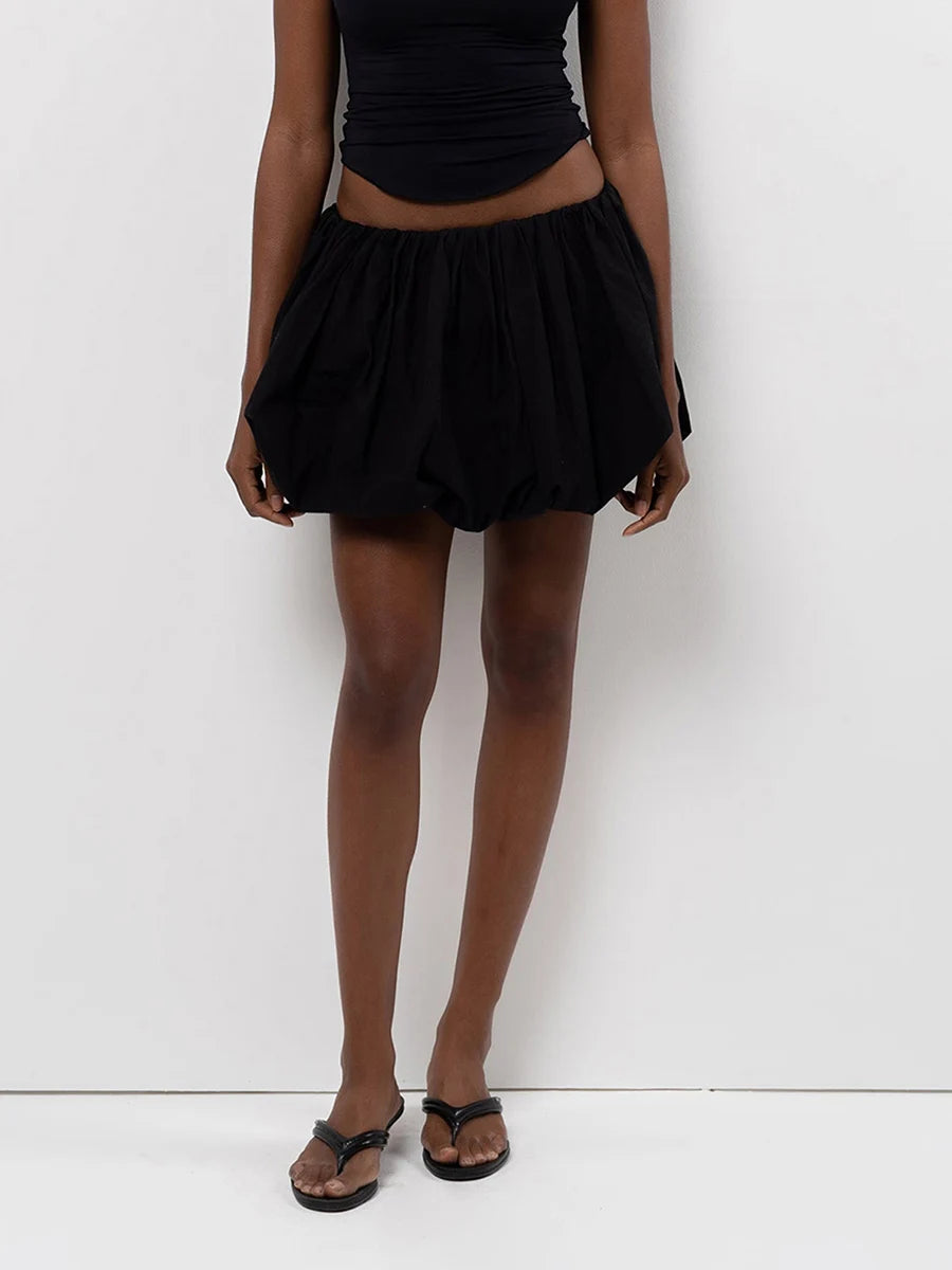 VacationGrabs Women Y2K Bubble Skirt Elastic Waist Pleated Ruffle Hem A Line Mini Skirt Girls Cute Short Puffy Balloon Skirt