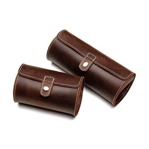 Leather Watch Case with Three Round Buckles for Convenient Travel Storage - VacationGrabs