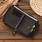 Black Soft Genuine Leather Short Wallet with Coin Pocket & Photo Holder - VacationGrabs