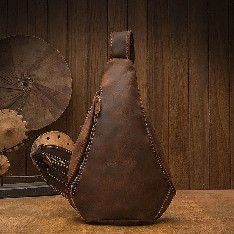 Designer Leather Shoulder Bag Crazy Horse Leather Sling Bag - VacationGrabs