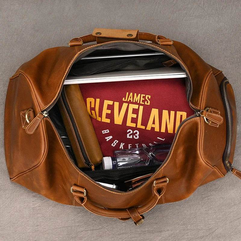 Custom Name Leather Duffel Bag Men’s Weekender Travel Bag - VacationGrabs