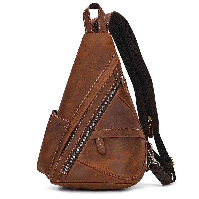 Leather Sling Bag for Biker Men Crossbody Chest Pack - VacationGrabs