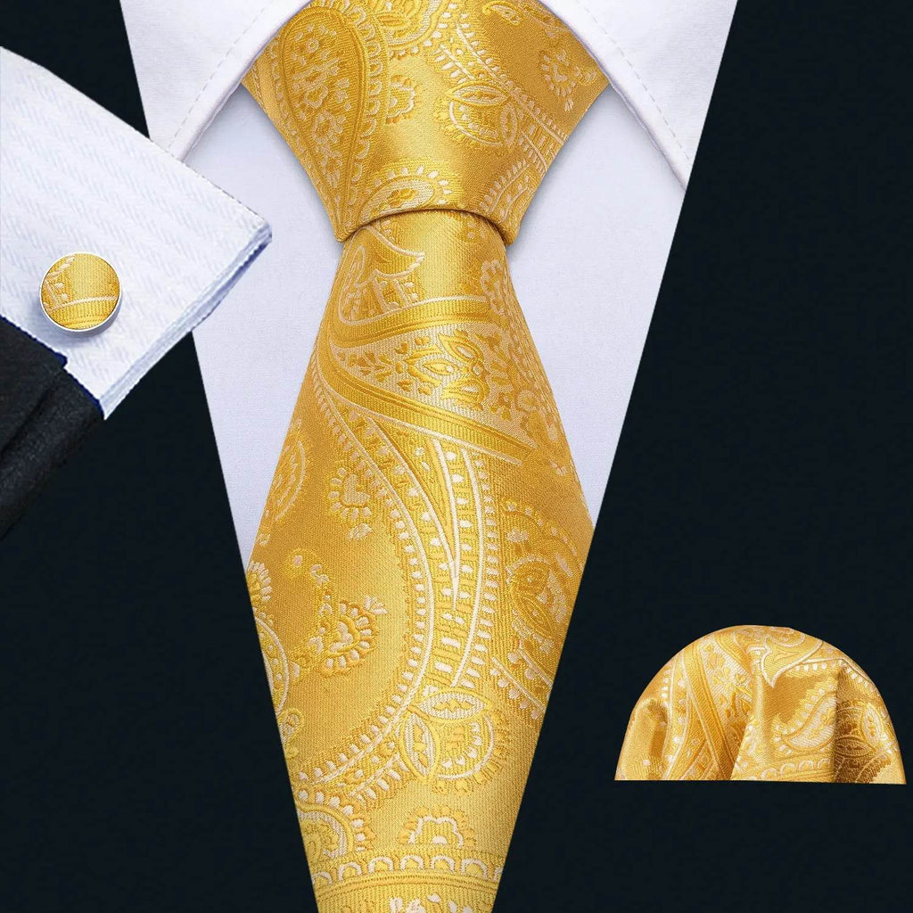 Gold & Beige Silk Tie Set for Men - VacationGrabs