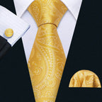 Gold & Beige Silk Tie Set for Men - VacationGrabs