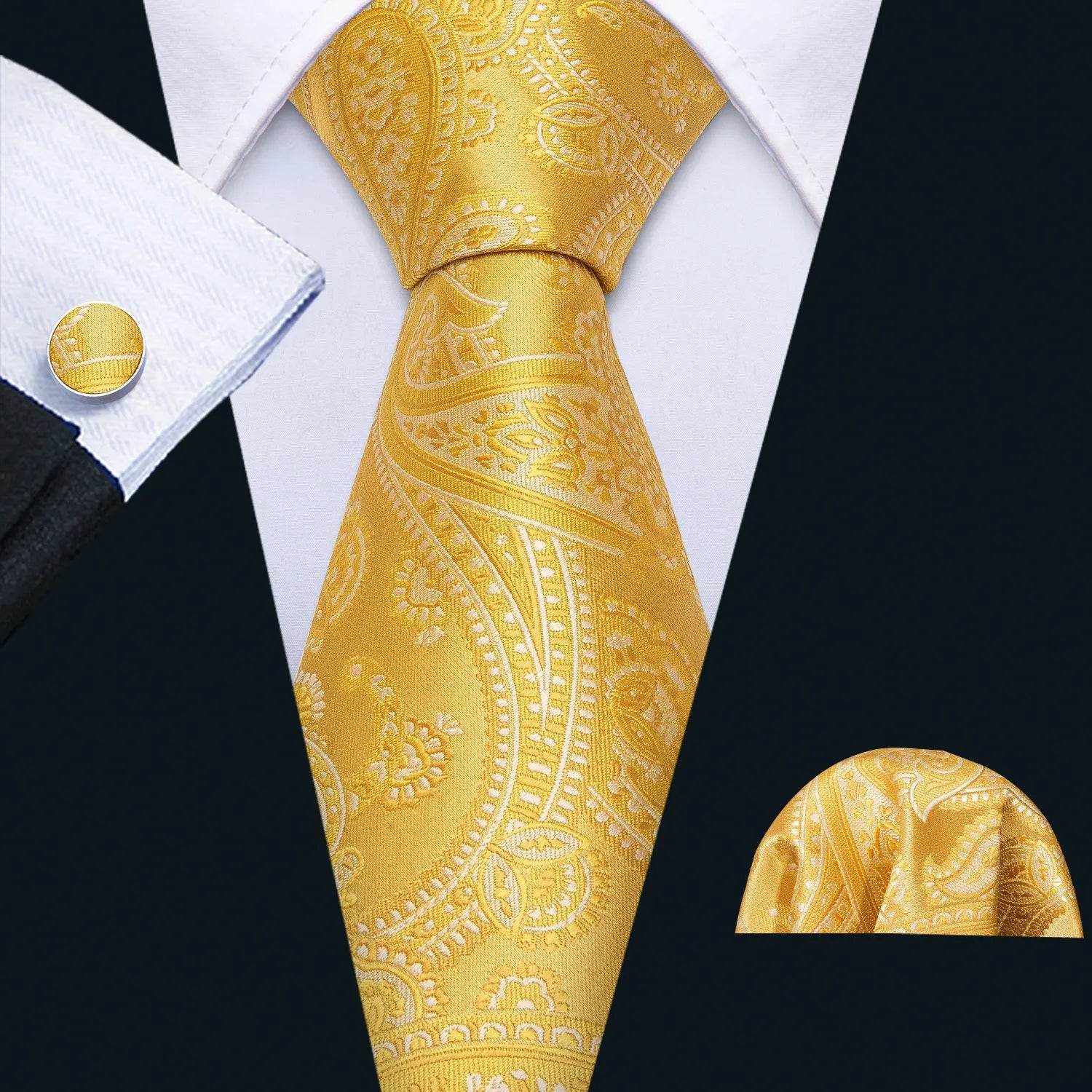 Gold & Beige Silk Tie Set for Men - VacationGrabs
