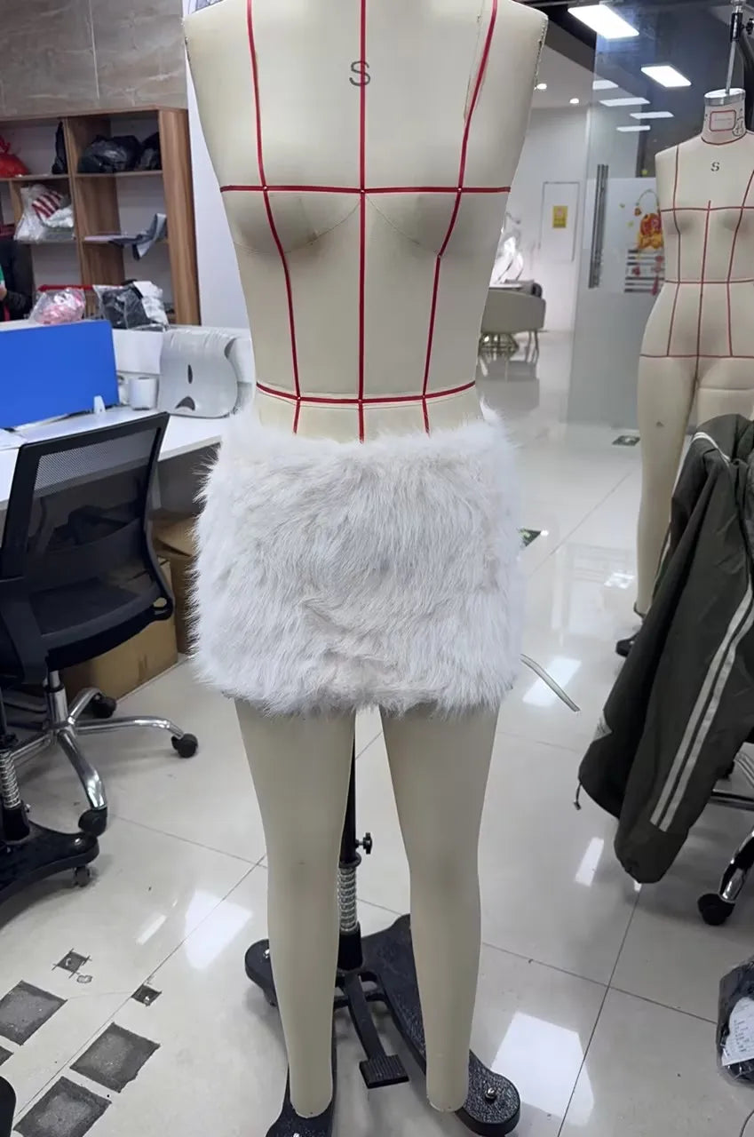 VacationGrabs Furry Mini Skirts Women Tie Side High Street Sexy Midnight Hottie Fashion Wild Party Simple Classic Autumn Winter Bottom