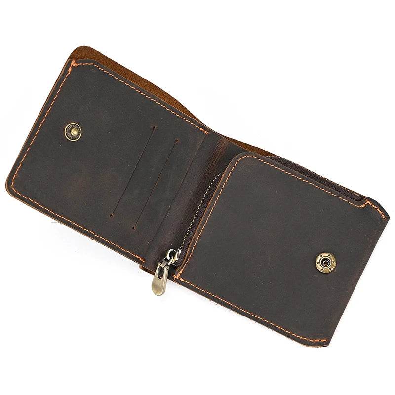 Men’s Genuine Leather Crazy Horse Short Wallet Vintage Card Holder - VacationGrabs