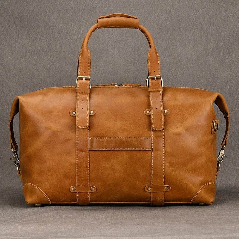 Business Leather Travel Bag Genuine Duffle for Airplane Luggage - VacationGrabs
