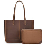 Genuine Leather Business Tote for Women with Makeup Bag Combo - VacationGrabs