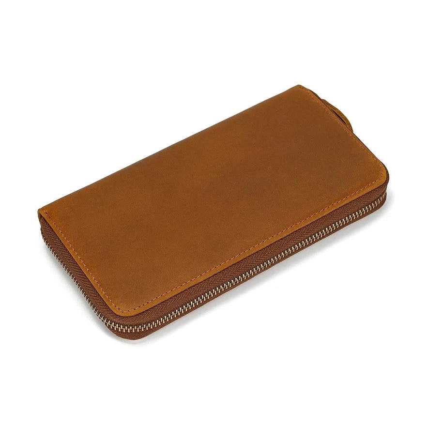 Men's Zip Long Wallet Natural Cowhide for Cards, Cash & Phone - VacationGrabs