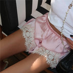 VacationGrabs Women Satin Silk Lace Trim Shorts Silky Low Rise Boxer Shorts Y2k Teen Girls Cute Y2K Coquette Lounge Slip Bottoms